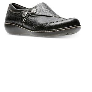Clarks Black Textured Leather Slip-Ons